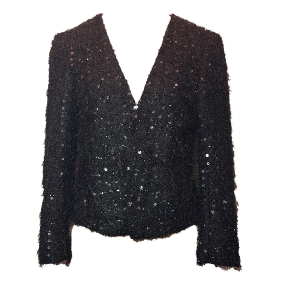 Ann Taylor Loft black eyelash sequin jacket 4 NWT - Picture 2 of 8
